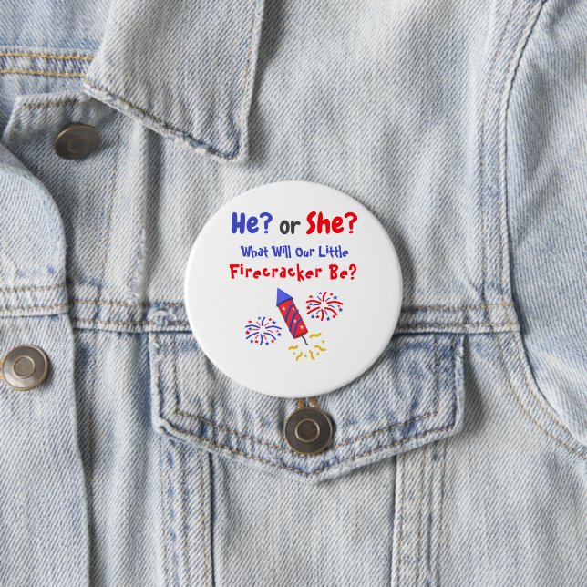 Little Firecracker Gender Reveal 3 Inch Round Button (In Situ)