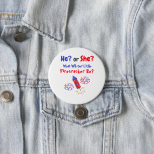 Little Firecracker Gender Reveal 3 Inch Round Button