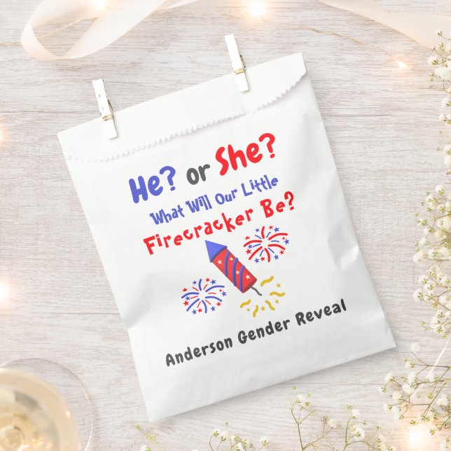 Little Firecracker Gender Reveal Favour Bag (Clipped)
