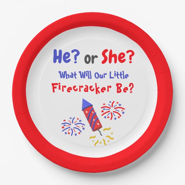 Little Firecracker Gender Reveal Paper Plate (Front)