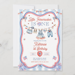 Little Firecracker Girl 1st Birthday Party Invitation