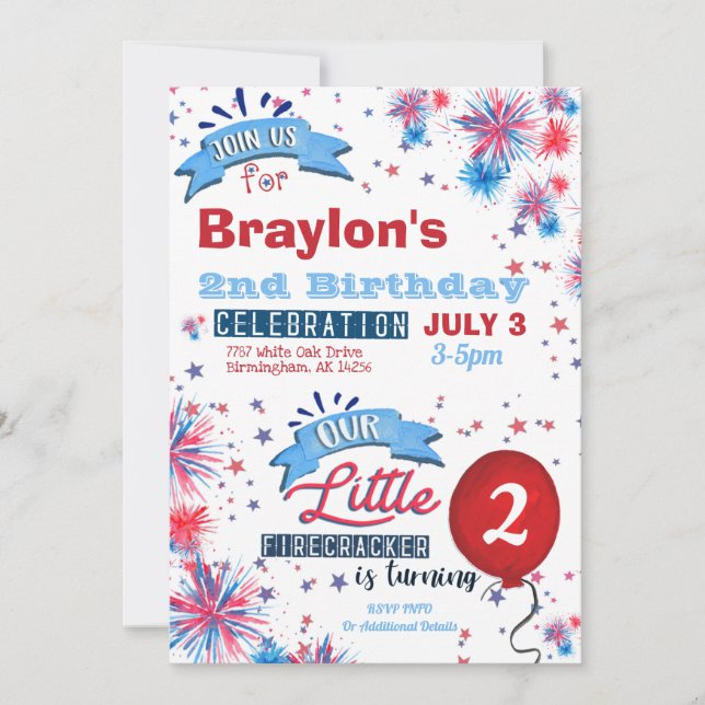 Little Firecracker Invitation du 2e anniversaire (Devant)