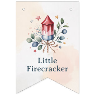 Little Firecracker Patriotic Watercolor Baby Showe Bunting Flags