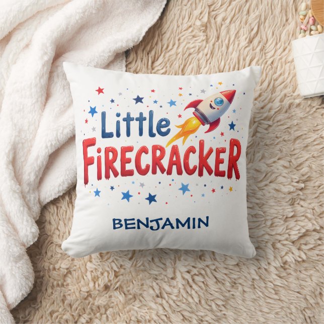 Little Firecracker Rocket Patriotic Nursery Throw Pillow (Blanket)