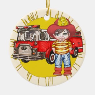 Little Firefighter Ceramic Ornament