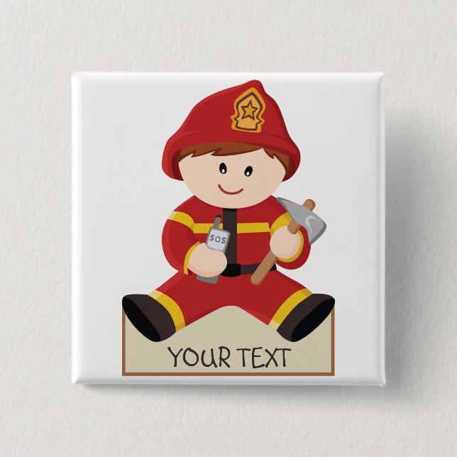 little firefighter fireman 2 inch square button (Front)