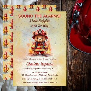 Little Firefighter Teddy Bear Baby Shower Invitation