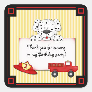 Little Fireman Dalmation - First Birthday Square Sticker