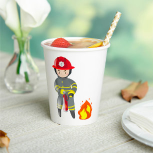 Little Fireman Hero Putting Out Fire Paper Cups