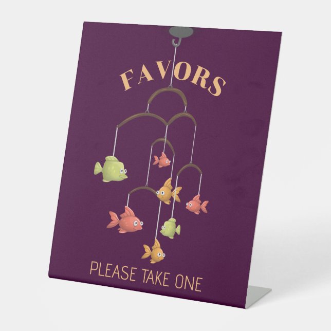 Little Fish Crimson Baby Shower Favours Pedestal Sign (Front)