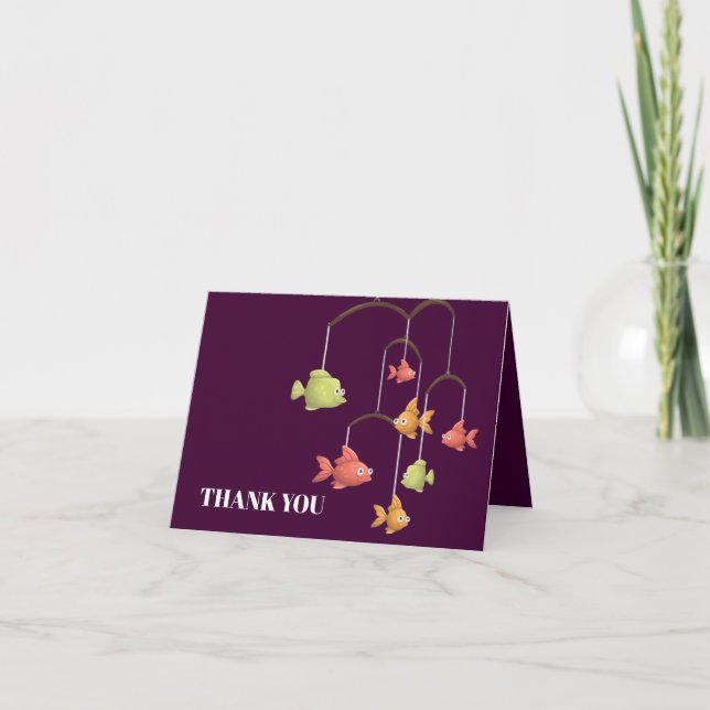 Little Fish Crimson Red Baby Shower Thank You Card (Front)