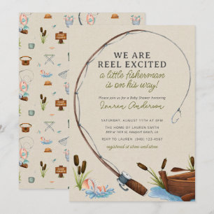 Little Fisherman Adventure Watercolor Baby Shower Invitation