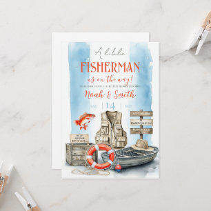 Little Fisherman Baby Shower Invitation   Blue Wat
