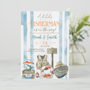 Little Fisherman Baby Shower Invitation Rustic F