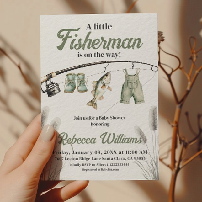 Little Fisherman Clothesline Fishing Baby Shower Invitation (Creator Uploaded)
