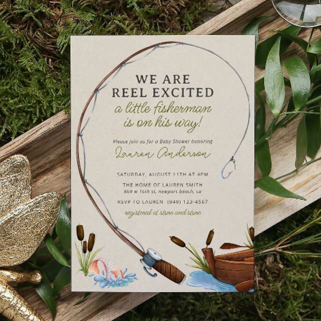 Little Fisherman Watercolor Adventure Baby Shower Invitation (Creator Uploaded)