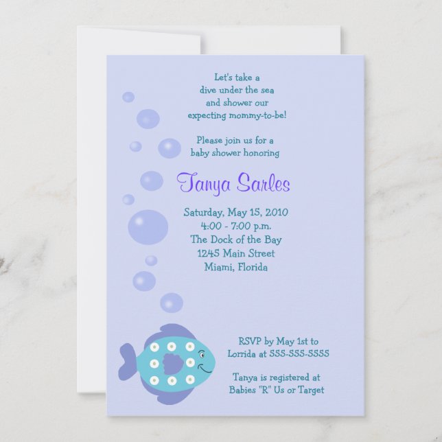 Little Fishy Ocean Invitation Baby shower 5x7 (Devant)