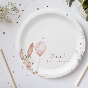 little floral  bunny baby shower  paper plate