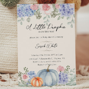 Little Floral Pumpkin Halloween Fall Baby Shower Invitation