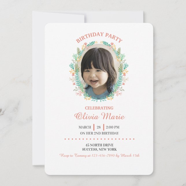 Little Flower Frame Photo Invitation (Front)