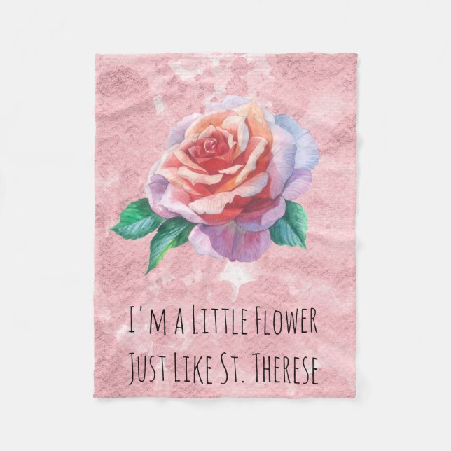 Little Flower Pink Rose St. Therese Fleece Blanket (Front)