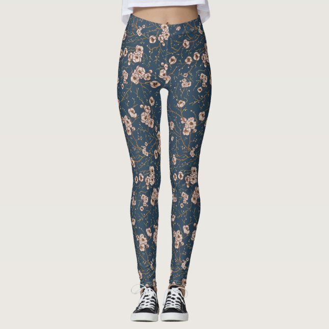Little flowers light blue pattern leggings (Front)