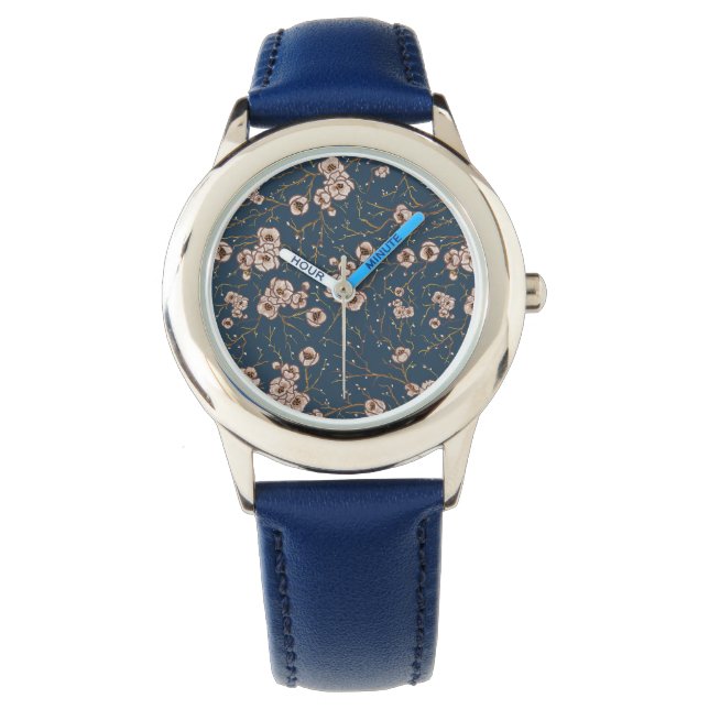Little flowers light blue pattern watch (Front)