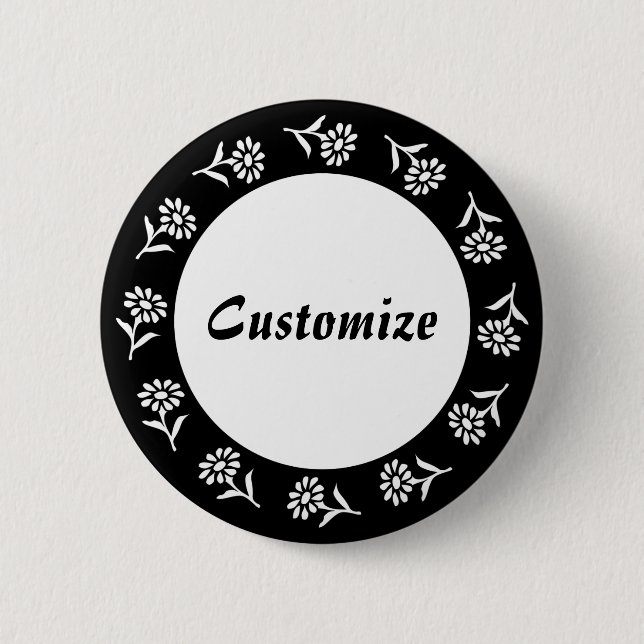Little Flowers Template - B&W 2 Inch Round Button (Front)