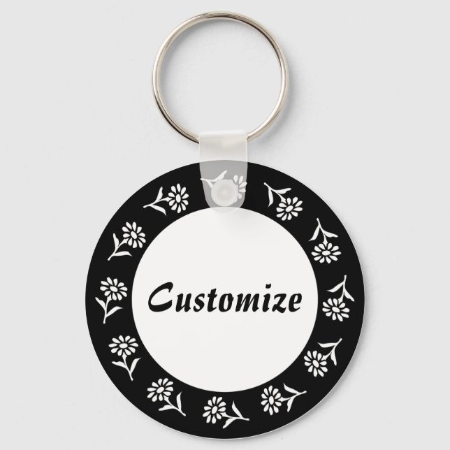 Little Flowers Template - B&W Keychain (Front)