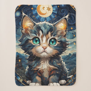 Little Fluffy Kitten Night Sky Stained Glass Sherpa Blanket