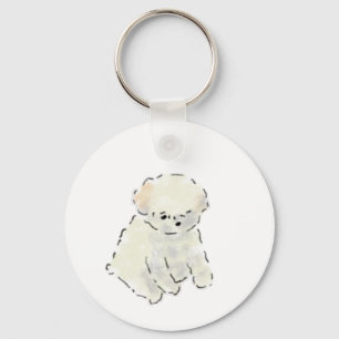 Little Fluffy White Puppy Crayon Sketch Keychain