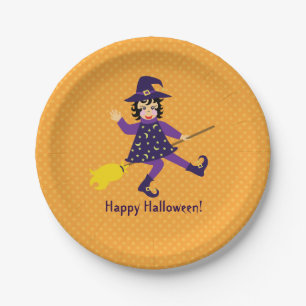Little flying witch paper plate