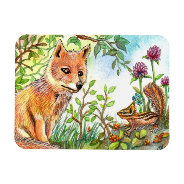 Little Fox And Chipmunk Magnet (Horizontal)