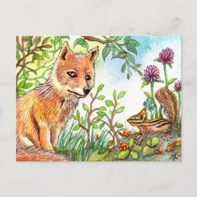Little Fox And Chipmunk Postcard (Front)