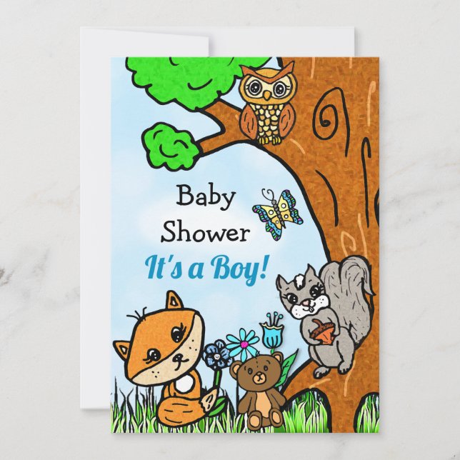 Little Fox and Forest Friends Boy's Baby Shower Invitation (Front)