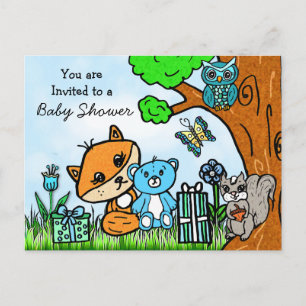 Little Fox Boy's Baby Shower Invitation Postcard