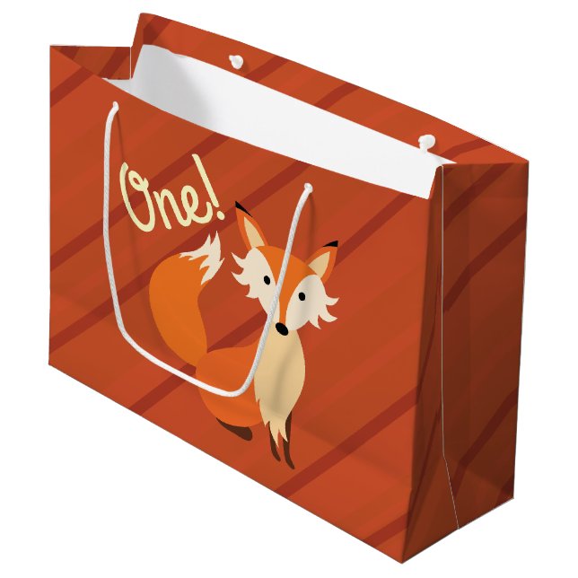 Little Fox Cute Colourful 1st Birthday Party Theme Large Gift Bag (Front Angled)
