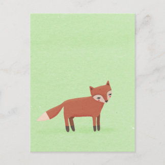 little fox cute woodland creature on green postcard