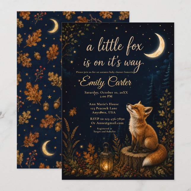 Little Fox Fall Baby Shower Invitation (Front/Back)