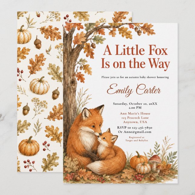 Little Fox Fall Baby Shower Invitation (Front/Back)