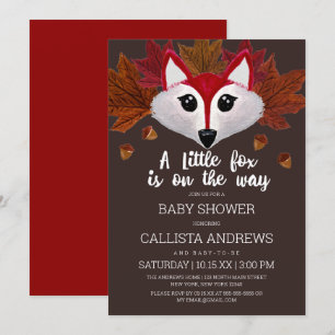 Little Fox Fall Red Brown Watercolor Baby Shower Invitation