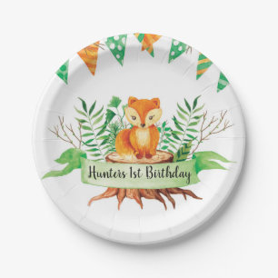 Little Fox Forest Watercolor Birthday Party Custom Paper Plate