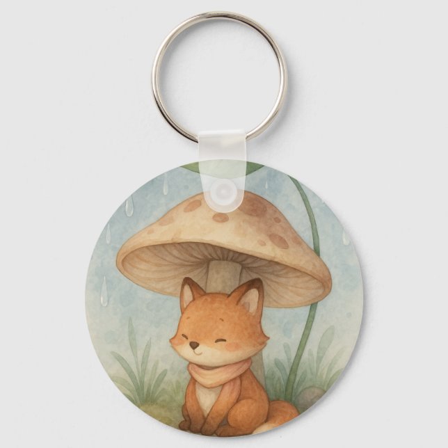 Little Fox in the Rain Keychain (Front)