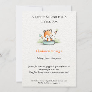 Little Fox Pool Party Birthday Invitation 