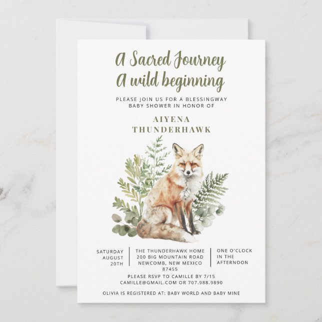 Little Fox Spirit Blessingway Baby Shower Invitation (Front)