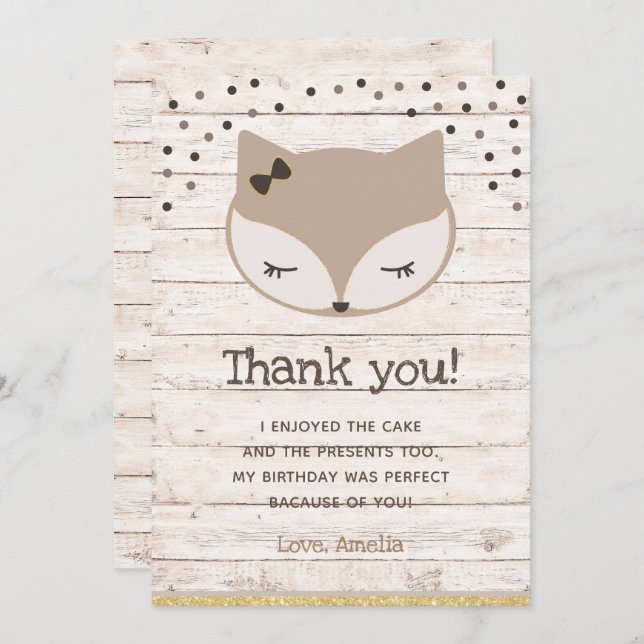 Little fox, wonderland thank you cards (Front/Back)