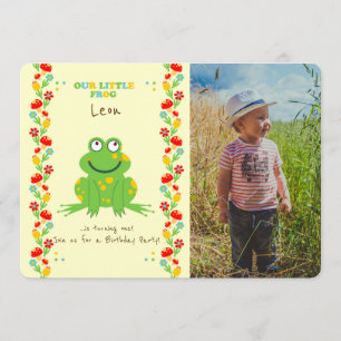 Little frog baby first birthday party photo invitation