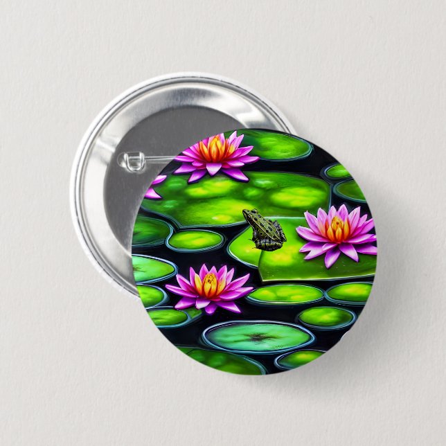 Little Frog on Lily Pad 2 Inch Round Button (Front & Back)