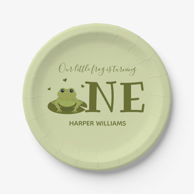 Little Frog Turning One Cute Animal 1st Birthday Paper Plate (Front)