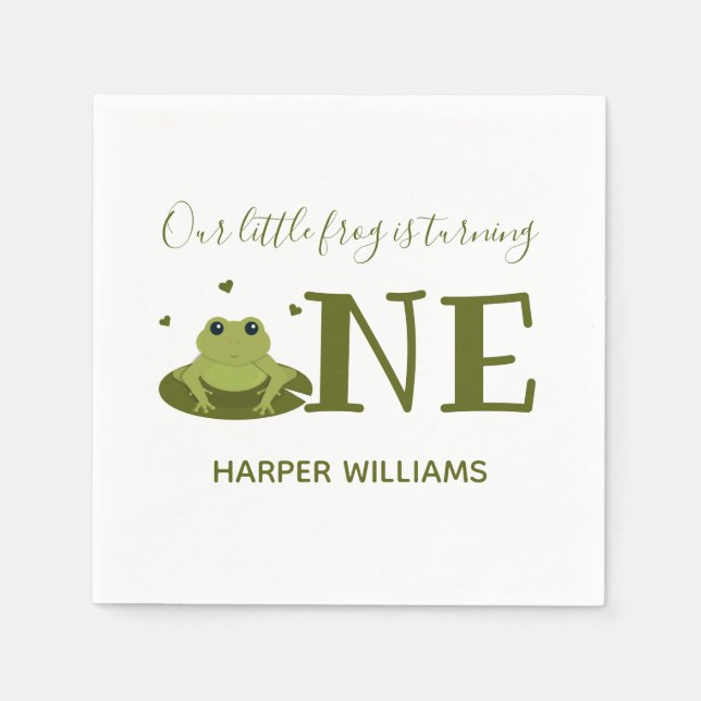 Little Frog Turning One Cute Animal First Birthday Napkin (Front)